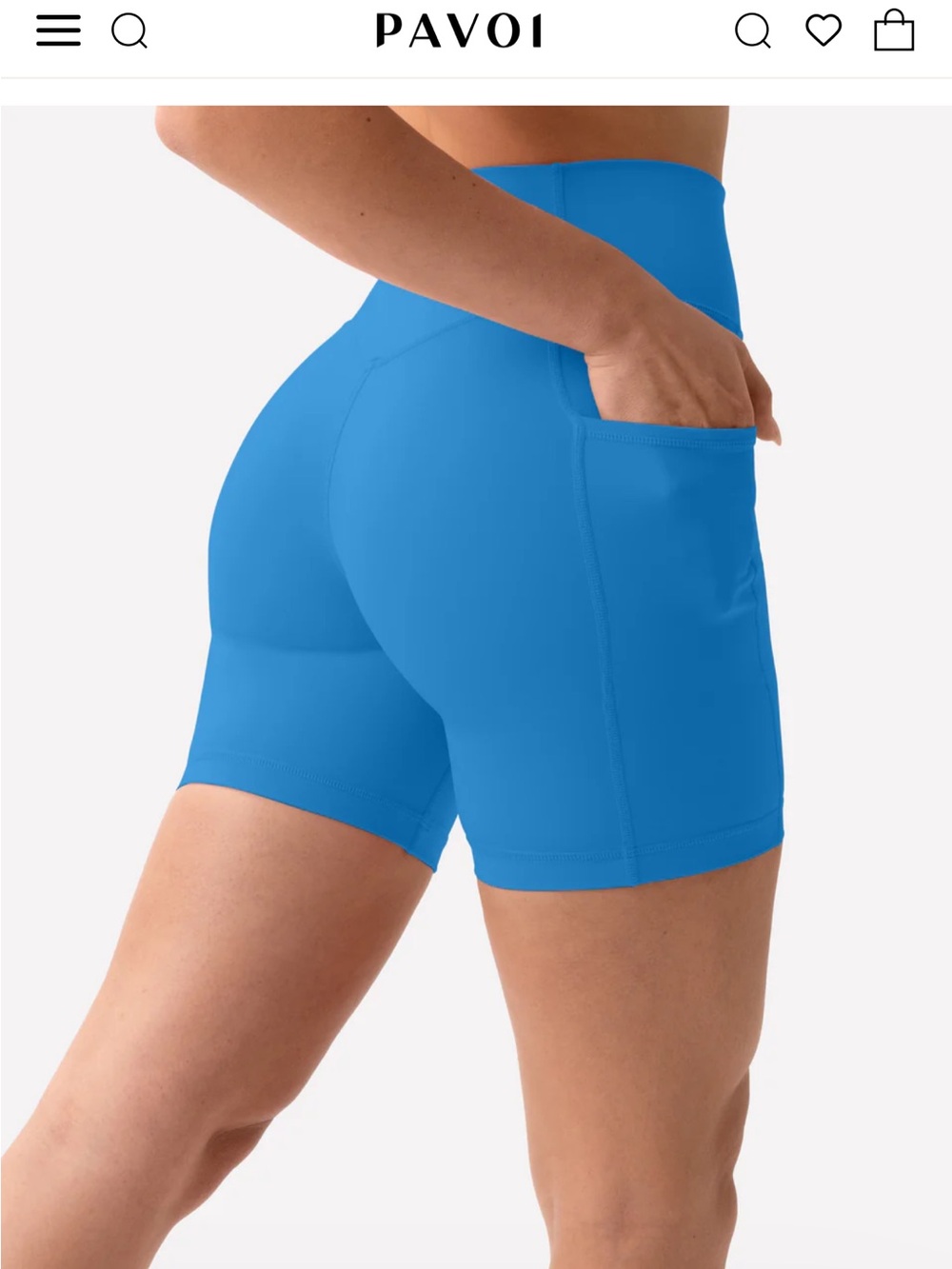 PAVOI High-Rise Blue Bike Shorts with Side Pockets